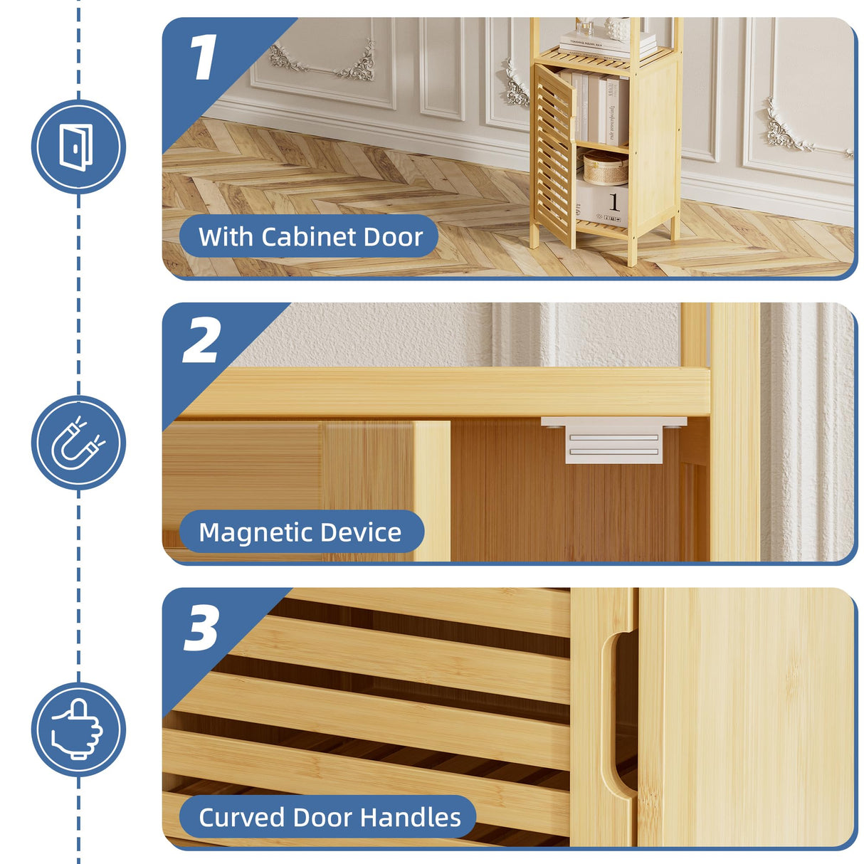 HITNET Bathroom Cabinet Freestanding, Small Bamboo Floor Cabinet, 4 Tier Single Door Sofa Side Table Storage Organizer, Space Saving Kitchen Cupboard, Natural HITNET