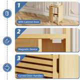 HITNET Bathroom Cabinet Freestanding, Small Bamboo Floor Cabinet, 4 Tier Single Door Sofa Side Table Storage Organizer, Space Saving Kitchen Cupboard, Natural HITNET