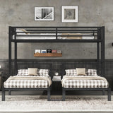 Mirightone Metal Triple Bunk Bed for Kids,Heavy Duty Triple Twin Bunk Bed with Ladder & Storage Shelf, Convertible 3 Bed Bunk Beds for Girls Boys Teens,Can be Separated into 3 Beds, Black Mirightone