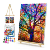HeeBenor Framed Paint by Numbers Kit for Adults, Tree of Life Paint by Number with Easel, DIY Tree of Life Oil Painting Kit, Adult Paint by Number Kits Framed Canvas for Home Decor 8x12 Inch HeeBenor