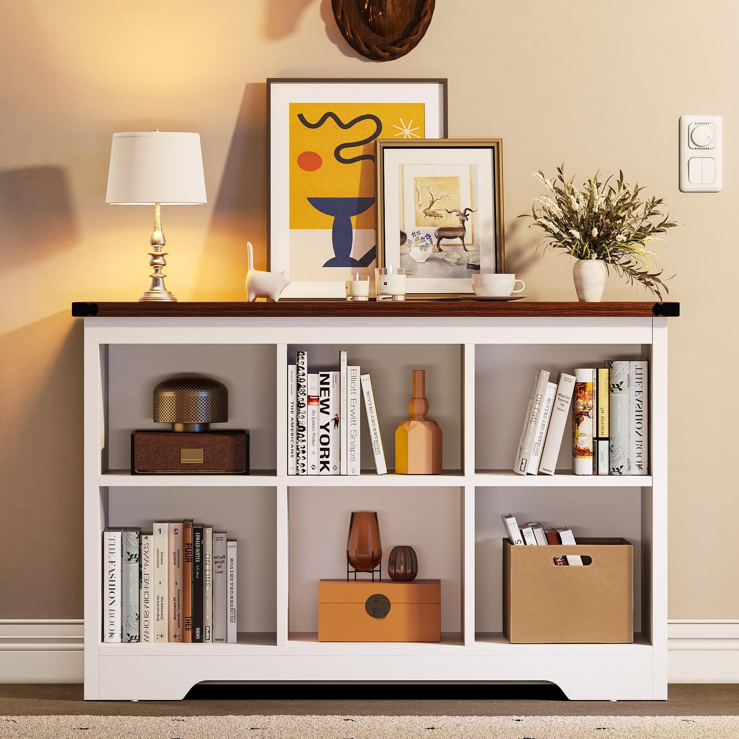 YITAHOME 6-Cube Horizontal Bookshelf – Stylish Storage Organizer for Home and Office in White - WoodArtSupply