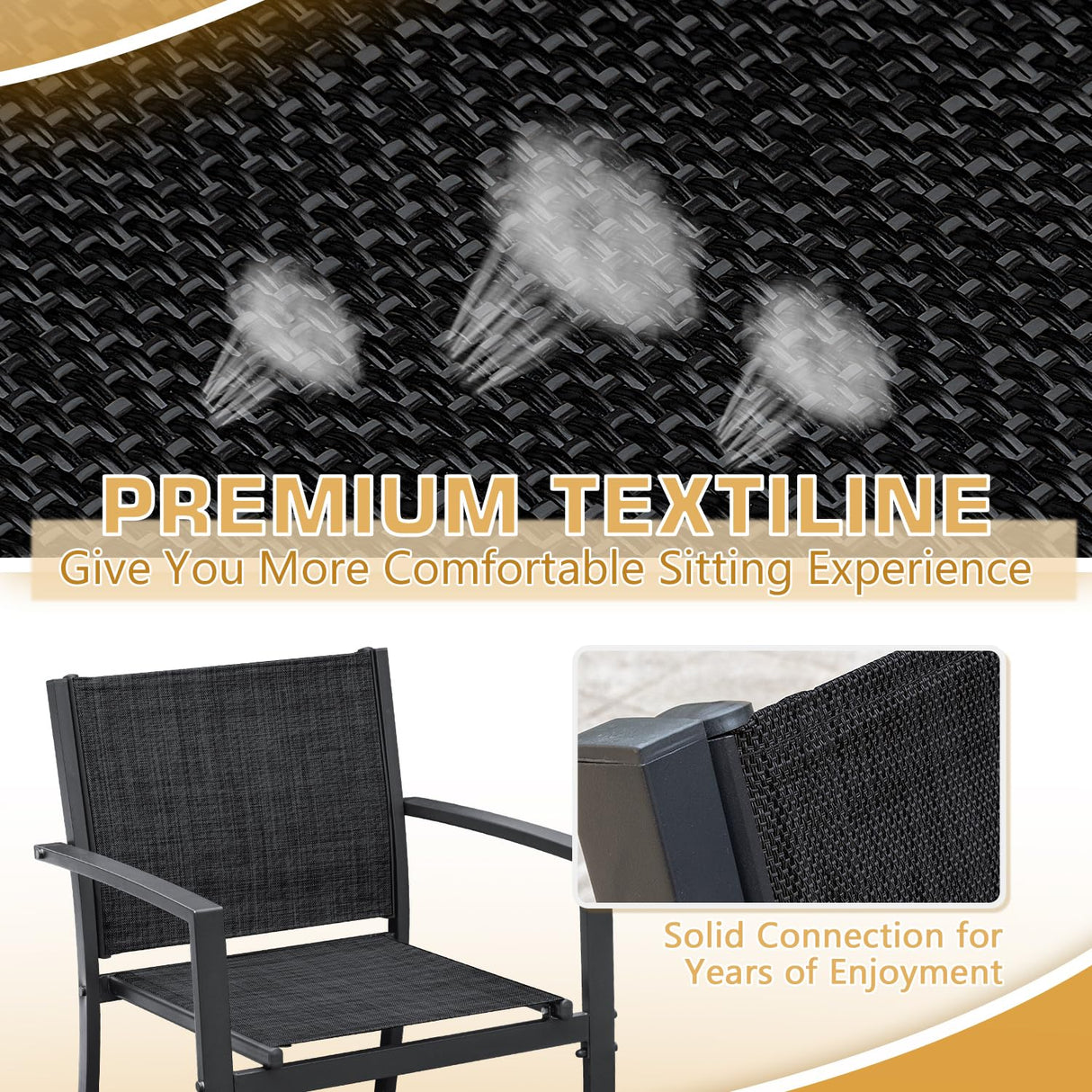 Greesum 4 Pieces Patio Furniture Set Outdoor Conversation Textilene Fabric Chairs for Lawn, Garden, Balcony, Poolside with A Glass Coffee Table, Black Greesum