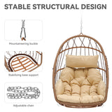 YITAHOME Hanging Egg Chair, Patio Wicker Hammock Egg Chair Basket Chair Swing with Cushion, Outdoor 330lbs Rattan Egg Outdoor Swing Chair for Balcony Garden Bedroom, Beige (Stand not Included) YITAHOME