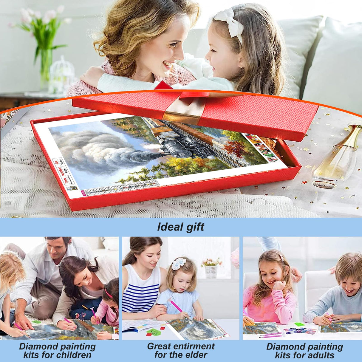 Acudotr Diamond Painting Kits for Adults, 5D DIY Diamond Art Kits for Beginners, Full Drill Diamond Painting Kits for Home Wall Decor, Running Train, 12x16 Inch Acudotr