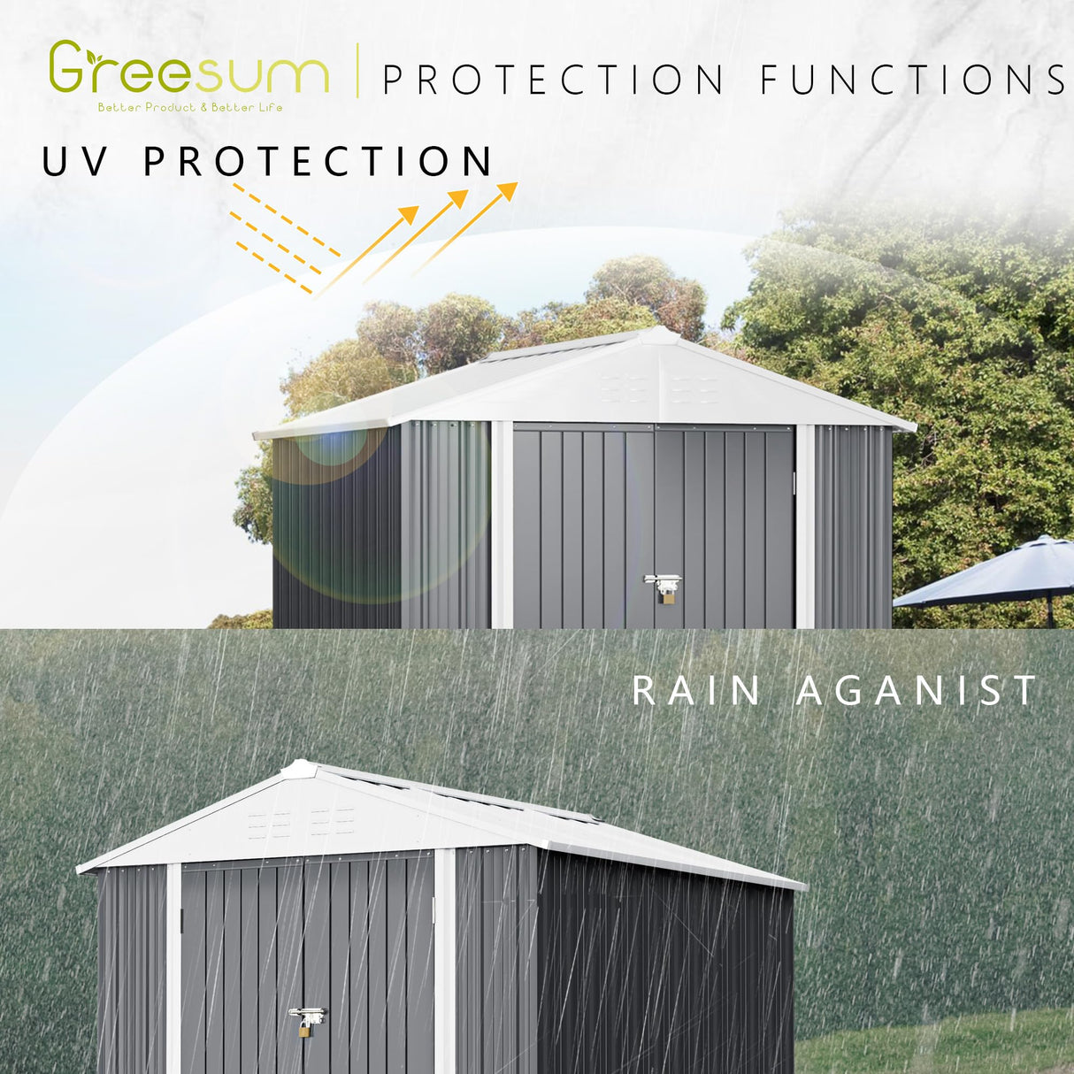 Greesum Metal Outdoor Storage Shed 6FT x 4FT, Steel Utility Tool Shed Storage House with Door & Lock, Metal Sheds Outdoor Storage for Backyard Garden Patio Lawn (6' x 4'), Gray Greesum