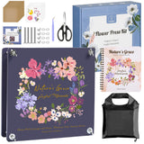 Joy&Grace Flower Press Kit for Adults & Kids, with Designed Cover and DIY Album, 10.9" x 10.9" 10 Layers Flower Preservation Kit, Plant Press and Large Plant Drying Toolkit (Color Box, Purple Navy) Joy&Grace