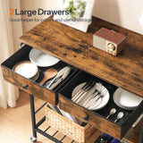 HOOBRO Kitchen Island with Storage, Rolling Island Cart for Kitchen with 2 Drawers & Outlet, 3 Tier Coffee Station and Microwave Stand, Kitchen Island Table for Home, Rustic Brown and Black BF08UZD01 HOOBRO