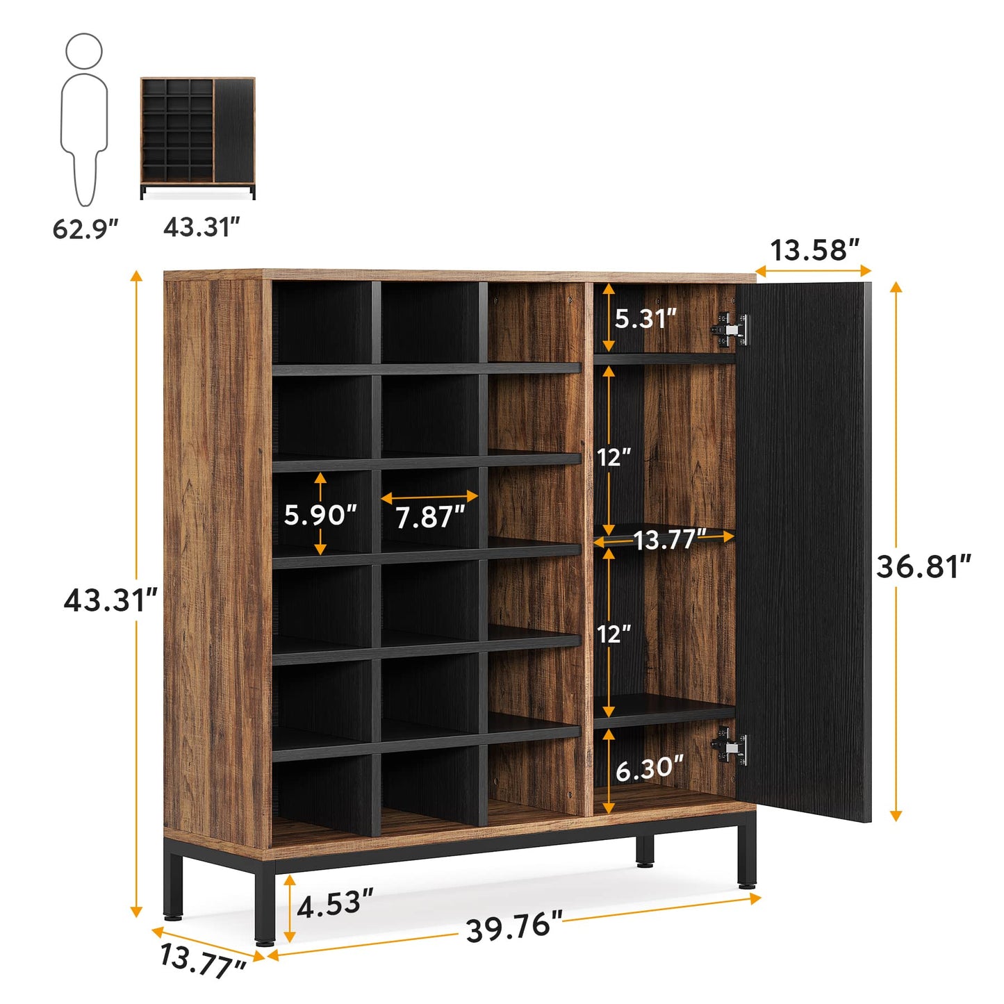 Tribesigns Shoe Cabinet for Entryway, 6-Tier Shoe Rack with Doors & 23 Cubbies, 23-26 Pair Shoe Storage Cabinet with Adjustable Shelves, Freestanding Shoe Cubby Organizer for Hallway Closet Bedroom