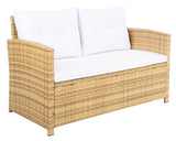 SAFAVIEH Outdoor Collection Vellor Natural/White Cushion 4-Piece Conversation Patio Set PAT7516D Safavieh