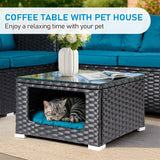 VINGLI 4 Pieces Outdoor Sectional Wicker Patio Furniture Set, Patio Sectional Sofa with Hidden Storage Outdoor Conversation Set, Glass Top Coffee Table for Backyard, Pool, Garden(Black) VINGLI