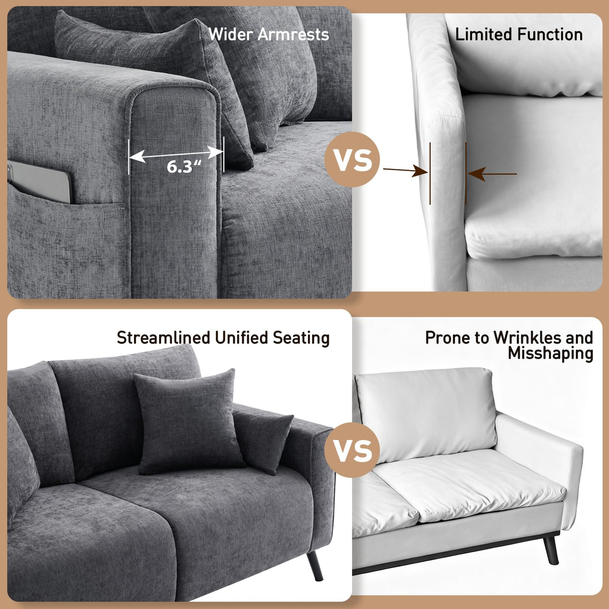 Comkei 70” Loveseat Sofa, Grey Love Seat Couches for Living Room, 2 Seater Small Couch for Small Spaces, Bedroom, Office Sofas Comkei