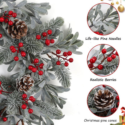 podafu Artificial Christmas Wreath 20 Inch Christmas Wreaths for Front Door Winter Wreath with Red Holly Berries Pine Cones for Front Doors Xmas Winter Holiday Indoor and Outdoor