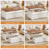Itaar Lift Top Coffee Table Set, 43'' Multi-Function Coffee Table with Storage Drawers and Hidden Compartment, Center Table with Ottoman Bench for Living Room, White Itaar