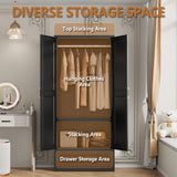 Polup Metal Armoire Wardrobe Closet with Drawer, 71“ Tall Wardrobe with Doors and Shelves, Metal Wardrobes Closet with Hanging Rod, for Bedroom, Black, Assembly Required Polup