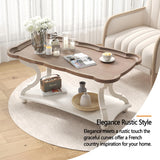 Function Home Farmhouse Coffee Table, Modern Cocktail Table with Storage Shelf, Sofa Table with Natural Tray Top and Carved Legs for Living Room, Bedroom, Dining Room in Vintage White Function Home