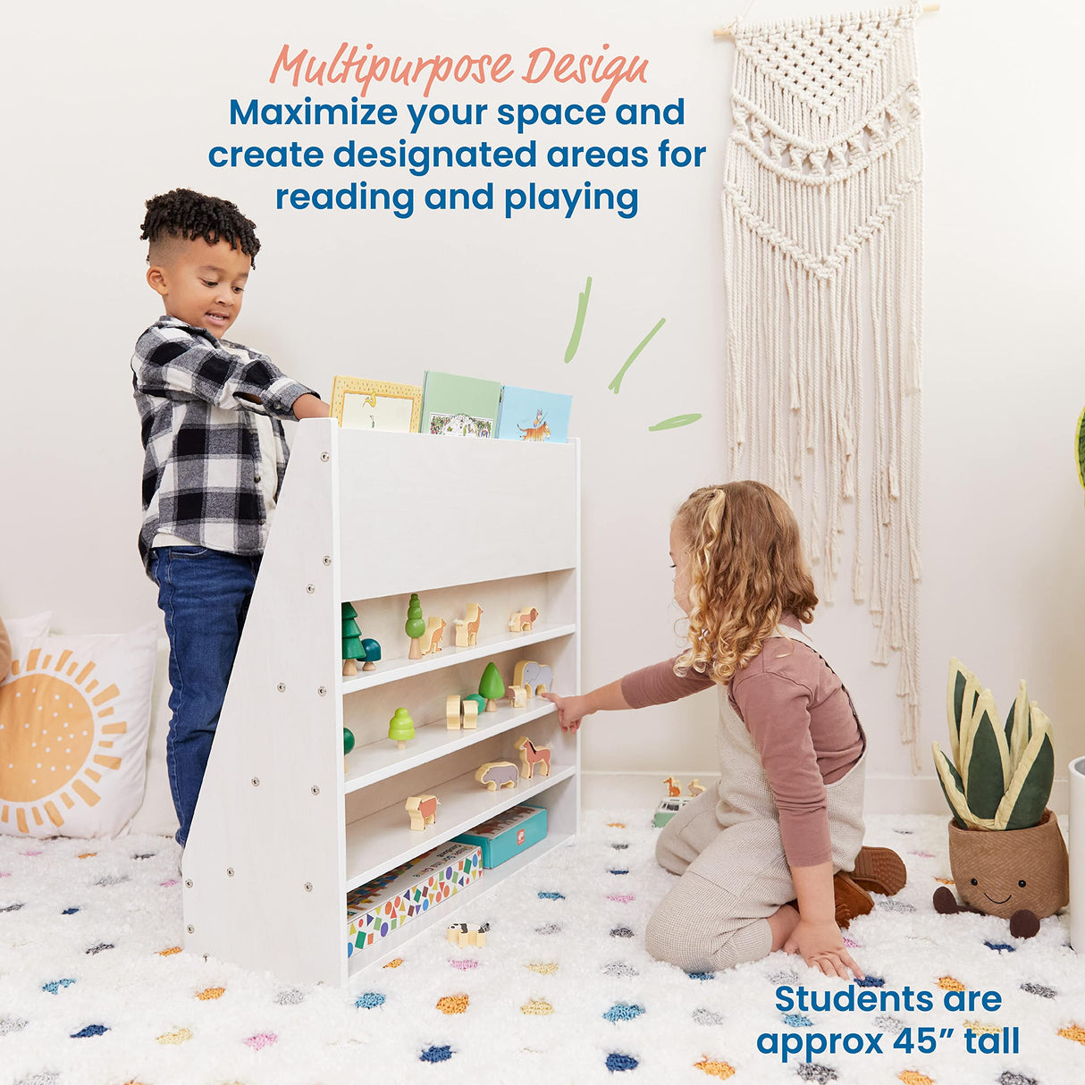 ECR4Kids Streamline Single-Sided Book Display with Storage, Classroom Bookshelf, White Wash ECR4Kids