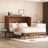 KEIKI Full Size Murphy Bed Cabinet - Pine Folding Bed with USB Charging, Removable Shelves & Desktop, Converts to Cabinet (Mattress Not Included), Walnut KEIKI