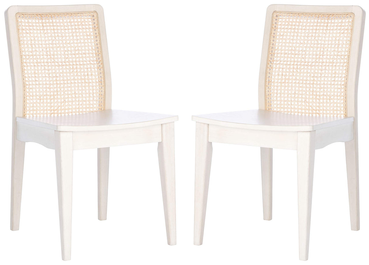 SAFAVIEH Home Collection Benicio White/Natural Rattan Dining Chair (Set of 2) DCH1005B-SET2 Safavieh