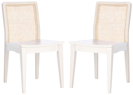 SAFAVIEH Home Collection Benicio White/Natural Rattan Dining Chair (Set of 2) DCH1005B-SET2 Safavieh