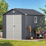 DWVO 8x9FT Outdoor Storage Shed w/o Floor, All-Weather Plastic Shed with Lockable Doors, Window & Vents, Plastic Tool Shed for Backyard, Patio, Poolside, Lawn, Gray DWVO