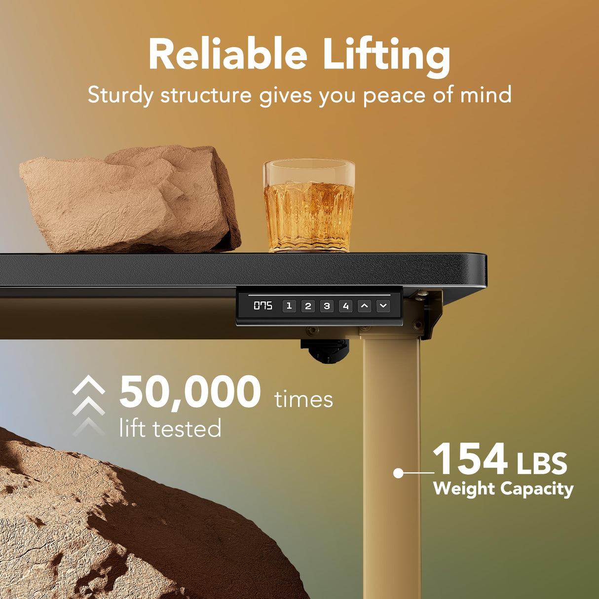 HUANUO 32" Small Electric Standing Desk Adjustable Height, 4 Memory Height Settings, Sit Stand Up Desk for Home Office & Computer Workstation, Black and Gold Frame HUANUO