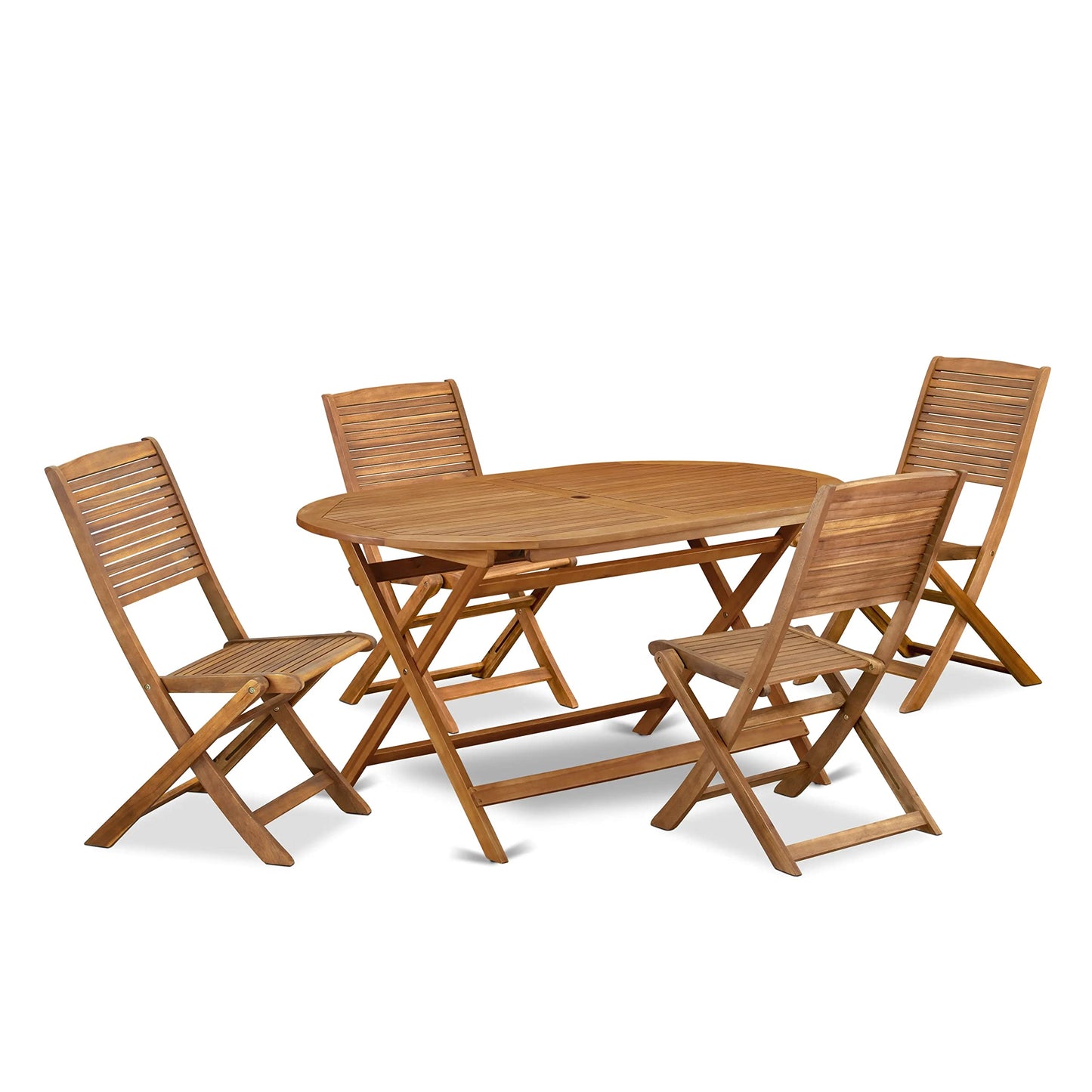 East West Furniture - DIFM5CWNA 5-Piece Mid Century Outdoor Table Set - A Mid Century Outdoor Table Oval Tabletop and 4 Patio Outdoor Chairs with Solid Back, Medium, Natural Finish - WoodArtSupply