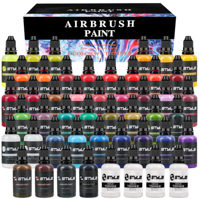 Airbrush Paint - 44 Colors with 4 Thinner Airbrush Paint Set 1fl oz, Leather & Shoe Air Brush Paint Kit Water Based for Artists Beginners Hobbyist