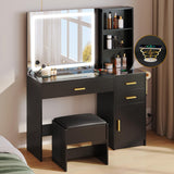 YITAHOME Vanity Desk Set, with Wireless Charging Station &Power Outlet, Vanity Mirror with Tempered Glass Top & Large Storage Spaces Vanity Table Set, Black YITAHOME