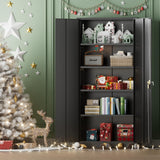 INTERGREAT 72-Inch Metal Storage Cabinet for Garage, Lockable Steel Cabinet with Doors and Adjustable Shelves, Black Locking Storage Unit for Office, Home, Gym, and School. INTERGREAT