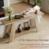Treocho 63 Inch Long Farmhouse Console Tables for Entryway, 2-Tier Modern Wood Sofa Table with Shelf Behind Couch, Contemporary Narrow Entryway Table for Living Room, Hallway, Entrance, Walnut Treocho