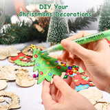96 Pcs Wooden Christmas Ornaments Unfinished Wood Slices, Wooden Christmas Tree Hanging Ornaments for DIY Art Craft with 12 Styles, DIY Wooden Christmas Ornaments Hanging Decorations Kit BENIMUS