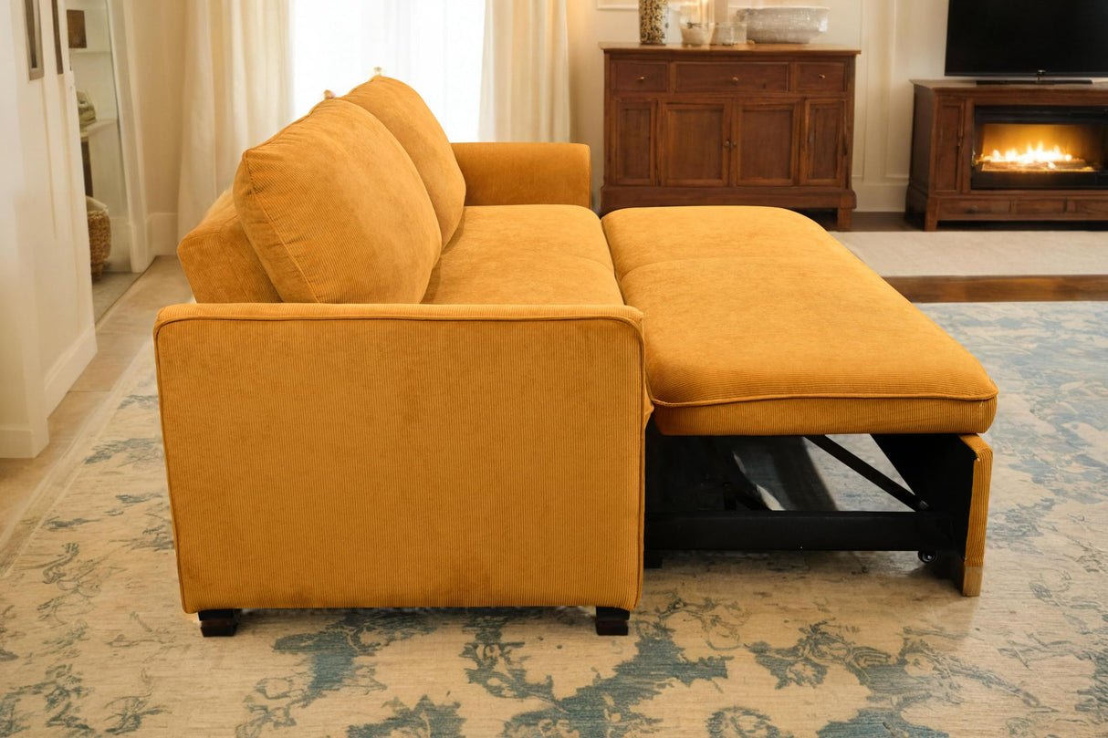 ZIGHTH 78" Queen Size Convertible Sleeper Sofa Couch Bed, Pull-Out Futon Loveseat Sofas Couches Bed with Adjustable Backrest for Living Room, Small Spaces, RV. Mustard Yellow ZIGHTH