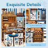 DIY Miniature House Kit, 3D Wooden Puzzle Seaside Coffee Shop with LED Lights, Book Nook Insert, Bookshelf Decor, DIY Dollhouse Craft Kit for Adults and Teens, Creative Gift Idea MOSTCLOUD