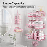 Liuoud 5 Pack Shower Caddy Organizer Rack Shelf for Inside Shower, Adhesive Bathroom Wall Storage Basket Rustproof Stainless Steel Shampoo Holder, Girly Bathroom Accessory Decor Set, Pink Liuoud