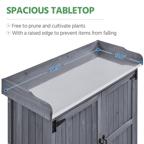 Topeakmart Potting Bench Table - Wooden Storage Cabinet with Removable Shelf & Flexible Space & Metal-Plated Tabletop for Outdoor Garden Patio, Gray Topeakmart