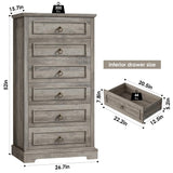 HOSTACK 6 Drawers Dresser, 52" Tall Dresser, Vertical 6 Drawer Dresser, Modern Farmhouse Chest of Drawers, Wood Closet Dresser Storage Dresser Chest for Living Room, Hallway, Entryway, Ash Grey HOSTACK