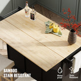 Coolove Kitchen Island with Storage on Wheels, 53" Large Rolling Kitchen Island with Drop Leaf, Mobile Kitchen Islands Cart with 2 Drawers, Bamboo Countertop Islands Table with Towel Spice Rack, Black Coolove