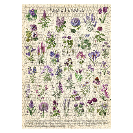 Vintage Purple Flower Puzzle for Adults, Botanical Purple Flower Plant Puzzles 1000 Pieces, Nature Garden Floral Jigsaw Puzzle BBOLDIN