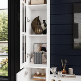 AIEGLE Glass Door Entertainment Center with Storage Bridge, Traditional Media Console Table Wall Unit with Shelves for 70 75 inch TV, TV Stand Set, White, 96.9”W AIEGLE