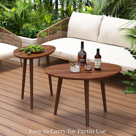Semjar Small Oval Coffee Tables Set,Acacia Wood Tabletop Nesting Tables（25.6"x17.7"+17.7"x13.4" for Living Room Small Spaces Office,Easy Assembly Minimalist Walnut Mid Century Modern Coffee Table Semjar