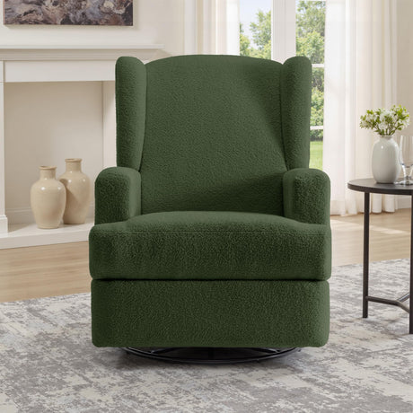 UIXE Swivel Glider Recliner Chair for Adults, Boucle High Back Accent Chair Nursery Rocker for Living Room, Upholstered Manual Reclining Sofa Seating with Deep Seat - Green UIXE