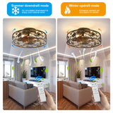 XUDOM 20" Caged Ceiling Fans with Lights and Remote, Bladeless Ceiling Fan 6 Speed Reversible with 4 Bulbs and Remote Control,Flush Mount Caged Ceiling Fan for Bedroom, Living Room, (Include Bulbs) XUDOM