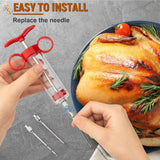 Kingsmile Meat Injector, Turkey Injector Syringe - 3 Needles for BBQ Grill, 1oz Meat Injector Syringe, Injector Marinades for Meats, Meat Injectors for Smoking 1 Cleaning Brush Easy to Use & Clean Red Kingsmile