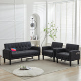 TYBOATLE Sofa Couch 62" W Loveseat w/ 2 USB Charger Ports & 2 Cupholders, Mid-Century Modern Tufted Small Love Seat Couches for Office, Living Room,Bedroom,Apartment,Dorm (3, Black) TYBOATLE