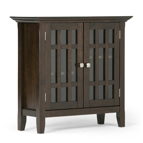 SIMPLIHOME Bedford SOLID WOOD 32 inch Wide Transitional Low Storage Media Cabinet in Dark Tobacco Brown for the Living Room, Entryway and Family Room SIMPLIHOME