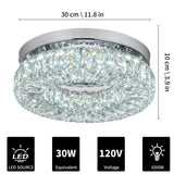 11.8” Crystal Ceiling Light Fixture Bedroom Chandelier Ceiling Light LED Flush Mount Chandelier for Dining Room Hallway (6500K Cool White) Without Remote Control Cainjiazh