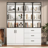 chartustriable 79" Tall Display Cabinet with LED Sensor Light & Pop-up Glass Doors, Modern Bookcase Curio Storage Cabinet for Bedroom, Living Room, Office, White chartustriable