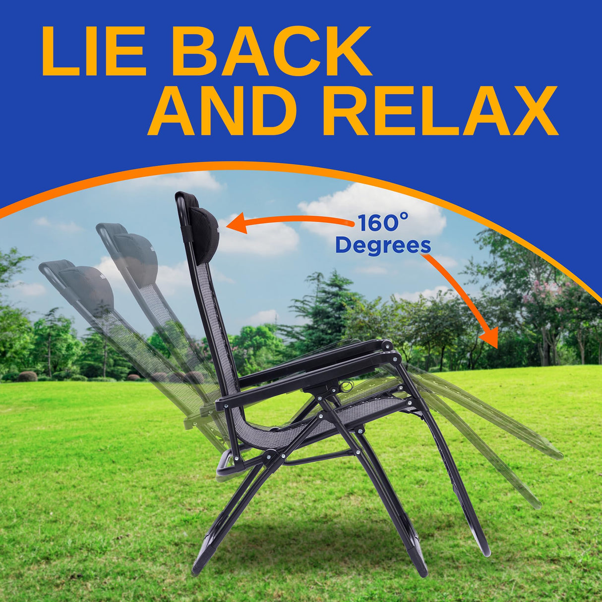 SereneLife Outdoor Zero Gravity Lawn Chair Black Adjustable Foldable Recliner with Detachable Side Table Cup Holder Padded Pillow Lightweight Patio Furniture Reclining Chair for Outdoors SereneLife