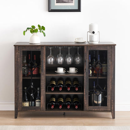 GarveeHome Wine Bar Cabinet with Led Light,Home Coffee Cabinet with Wine and Glass Rack,Kitchen Buffet Sideboard with Storage,Liquor Cabinet for Bar,Dining Room,Kitchen(Dark Rustic Oak) - WoodArtSupply