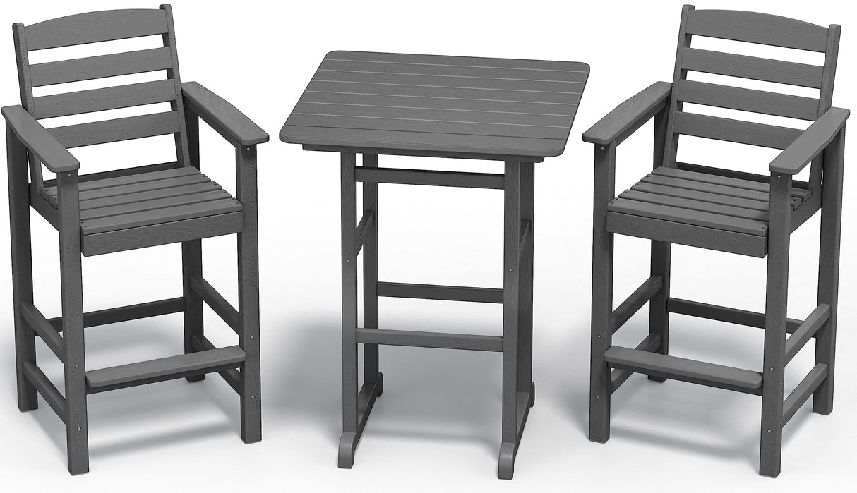 SERWALL Balcony Adirondack Chairs and Table 3 Pieces Set, Adirondack Bar Height Chairs Set of 2 and Bar Table, Outdoor Bar Stools Set, Gray SERWALL